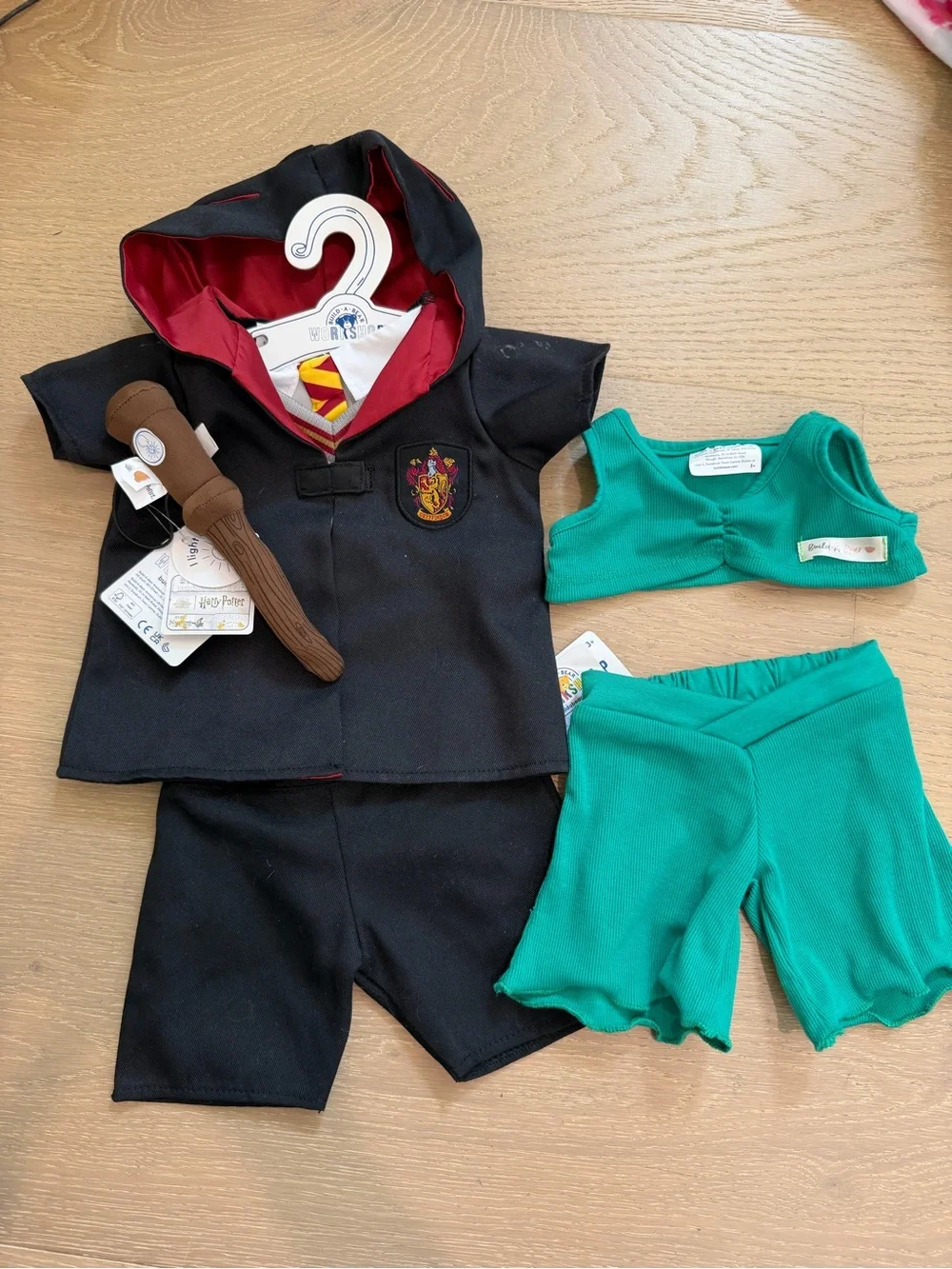 Build-a-bear Black Wizard Costume Set + Green 2 piece outfit